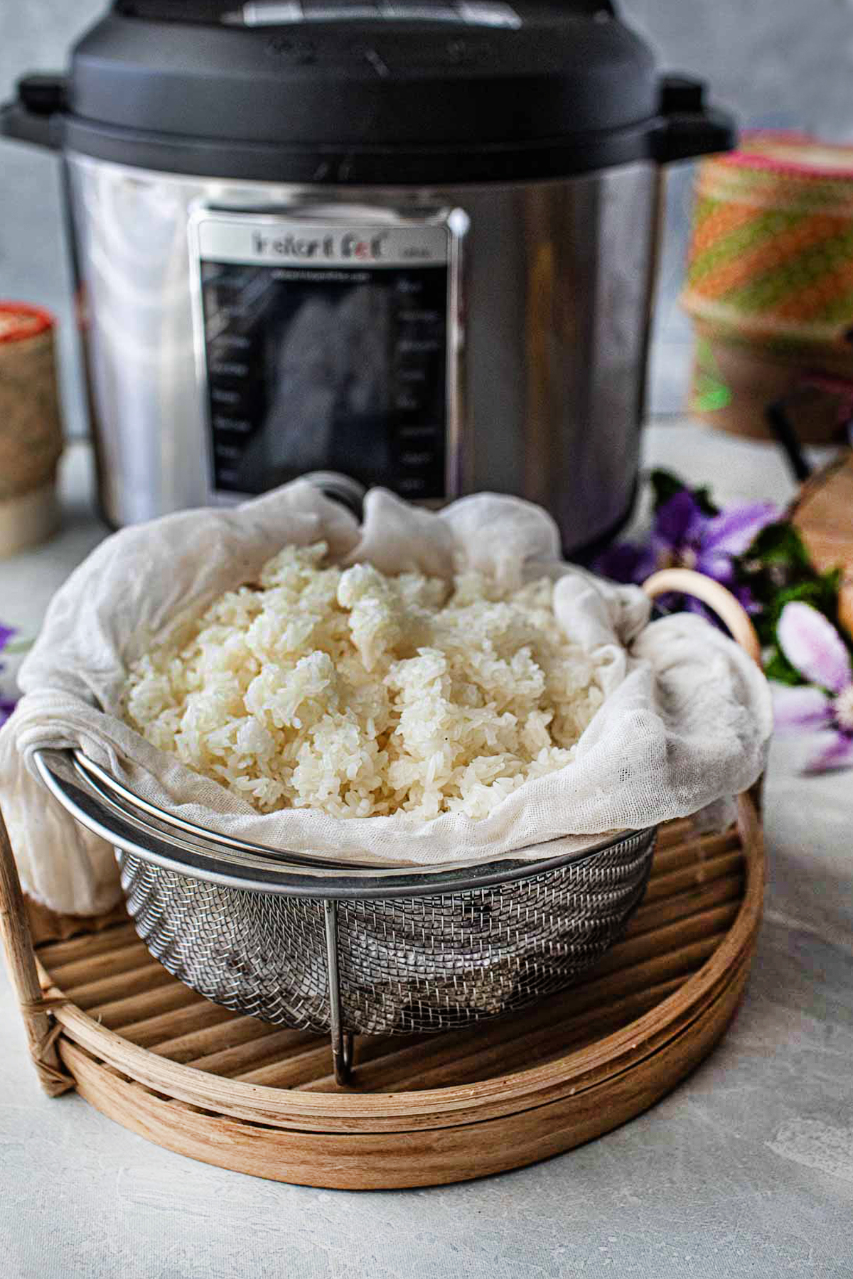 Sticky rice in an instant pot basket