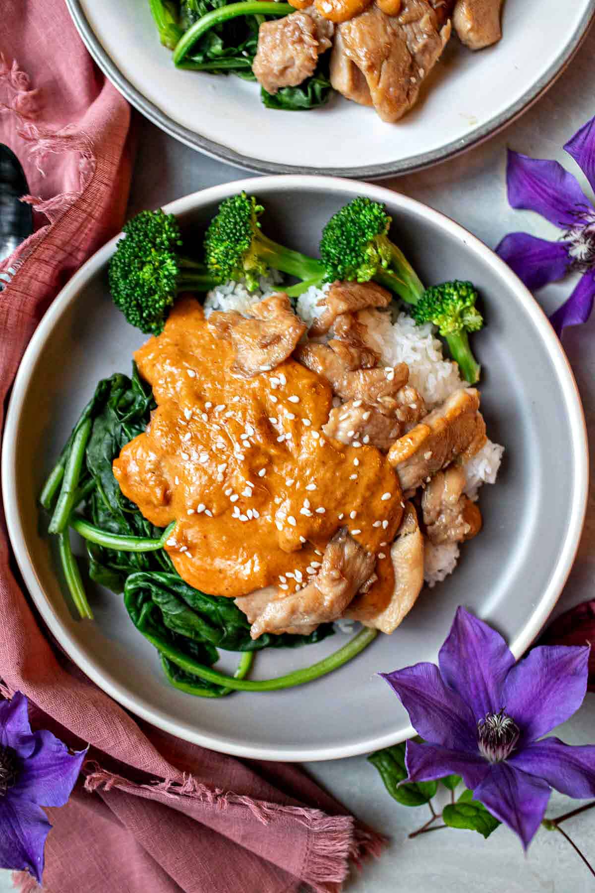 Thai Swimming Rama (Chicken with Peanut Sauce and Spinach)