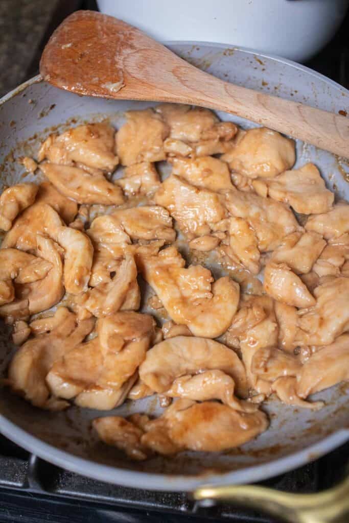 marinated rama chichen in a skillet.