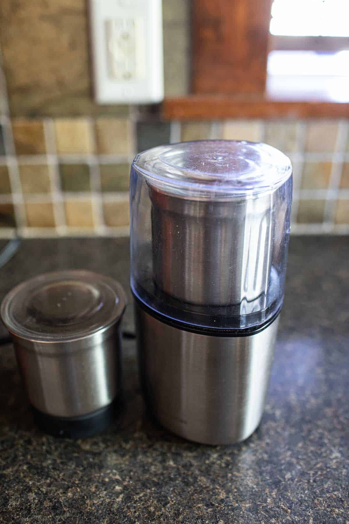 Spice grinder on the table.