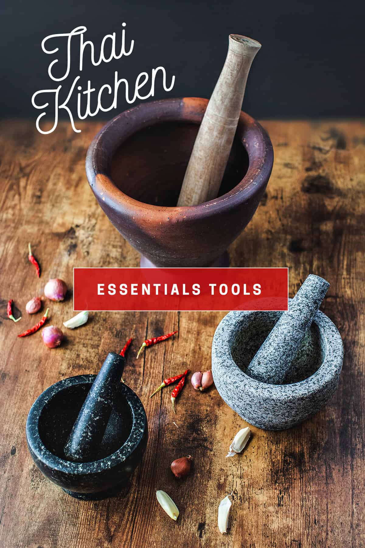Mortars and pestles sets on the table.