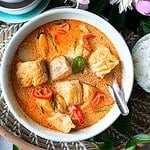 Thai cod curry in a bowl.