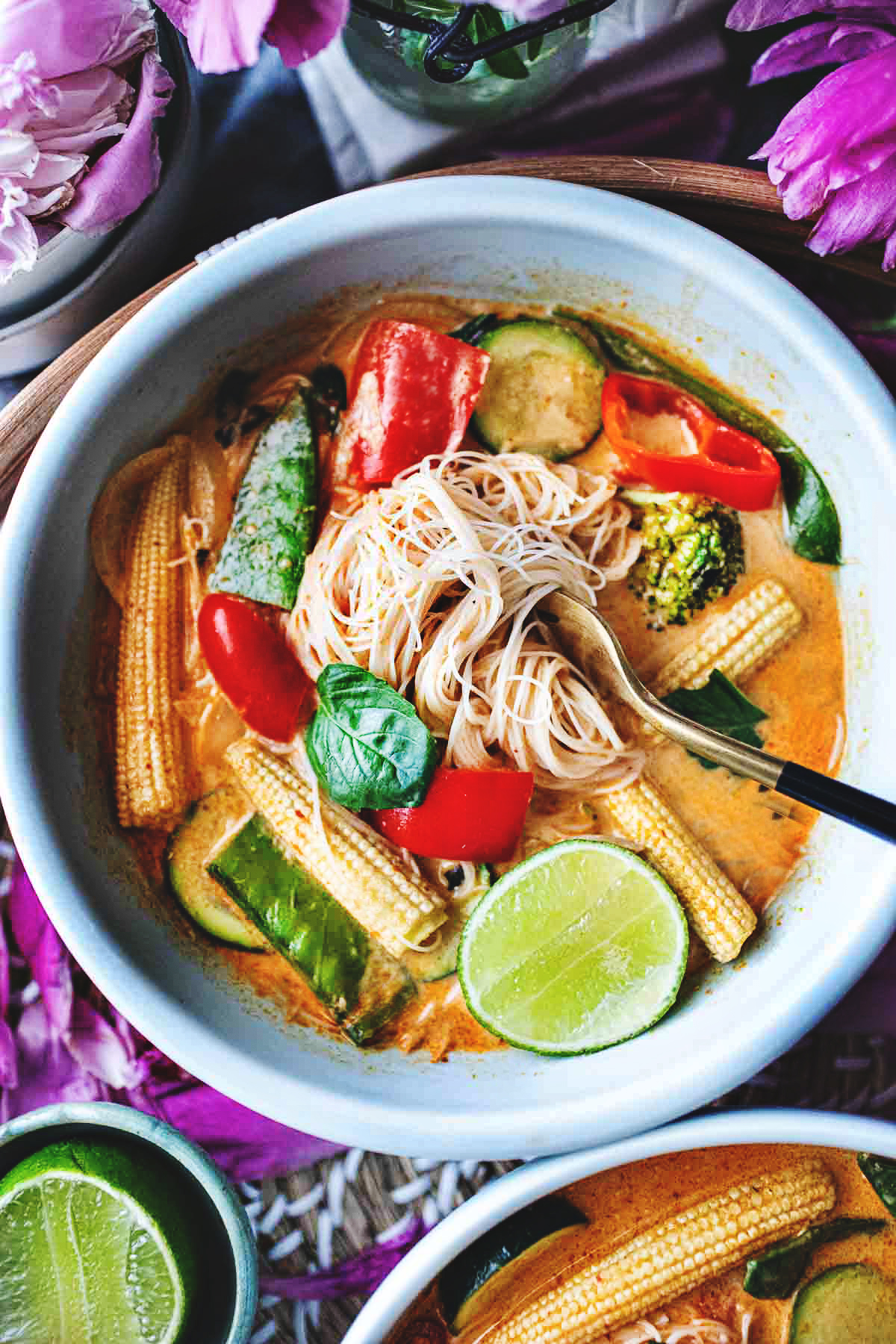 Thai red curry on a bowl. 