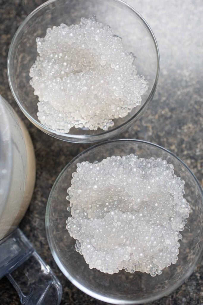 Tapioca in glass bowls.  