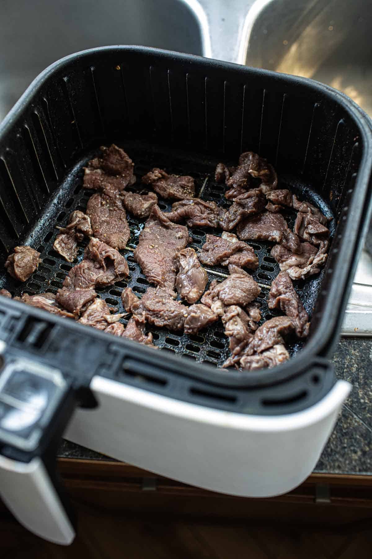 Beef jerky sliced in air fryer.