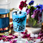 blue milk tea in a glass.