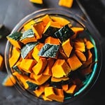 Cut kabocha squash in a bowl.