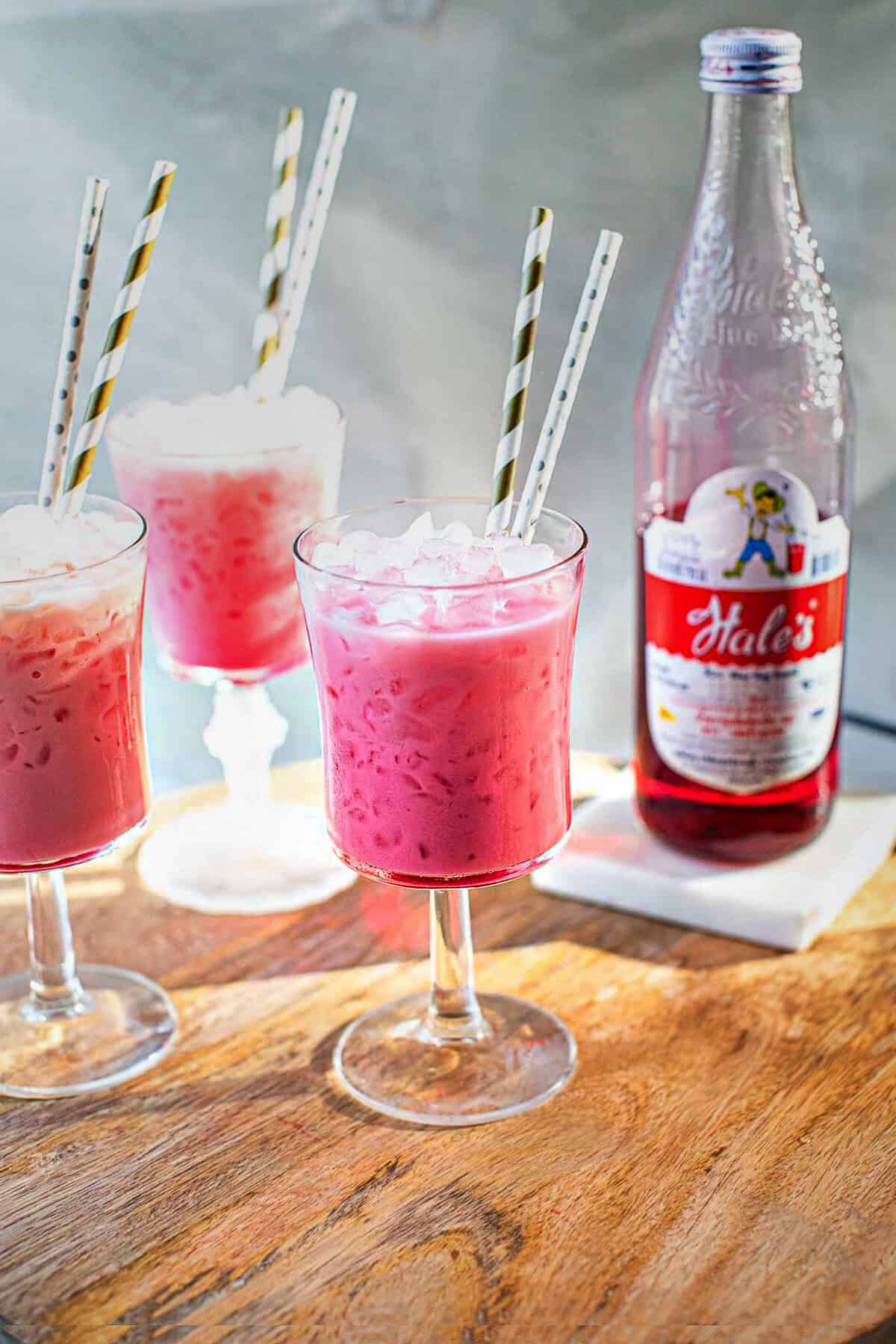 Thai pink milk drinks on a table. 