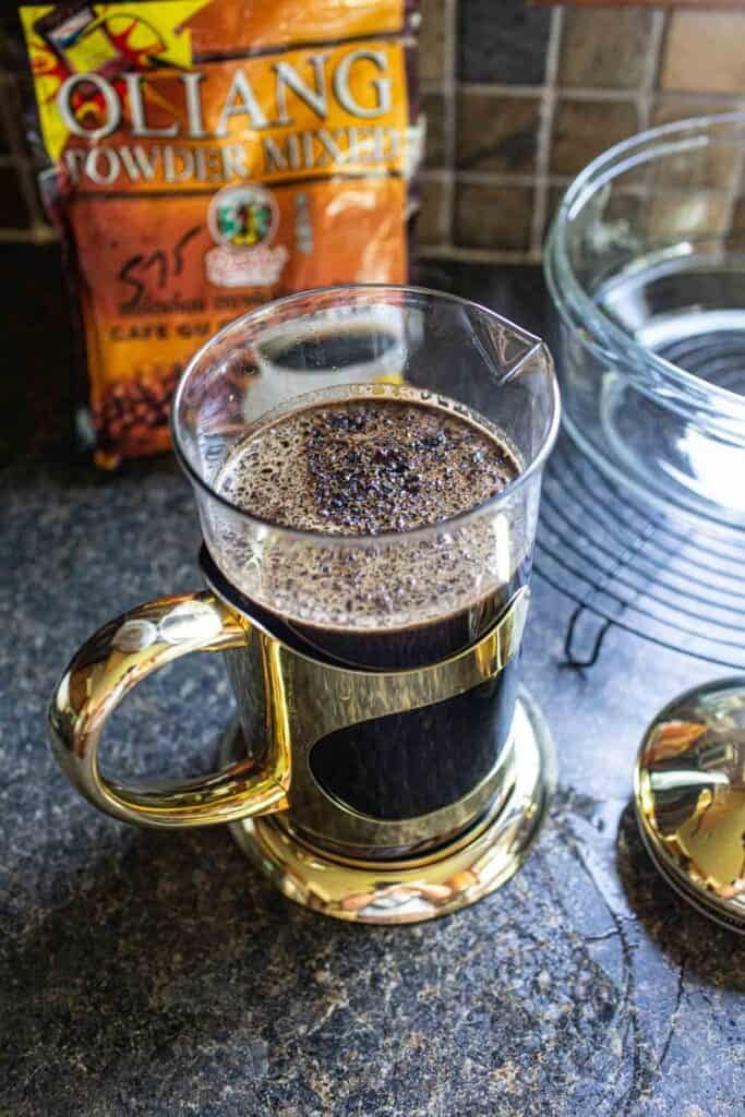 Thai coffee in a French press. 