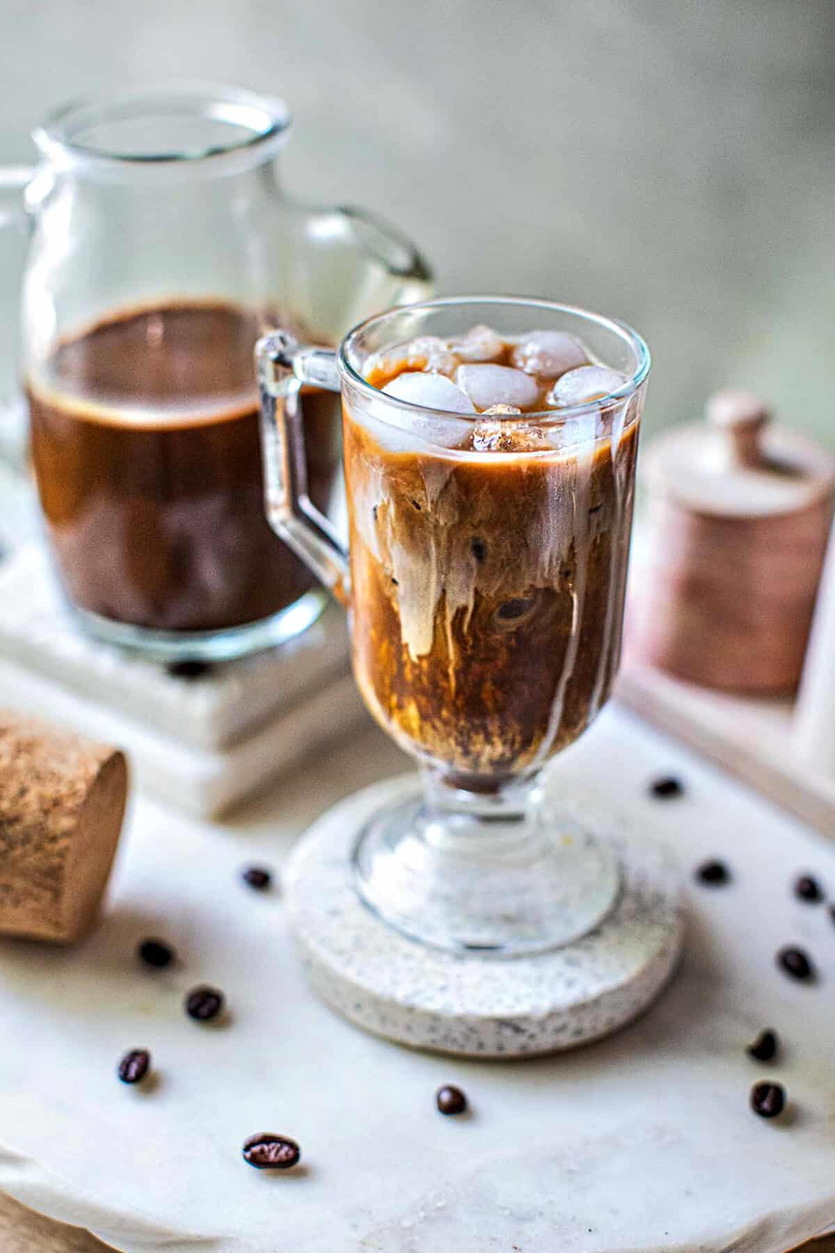 Thai Oliang Coffee in a glass on the table. 