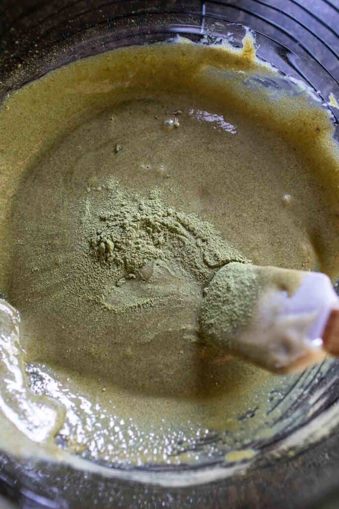 Matcha powder mixture in a bowl.