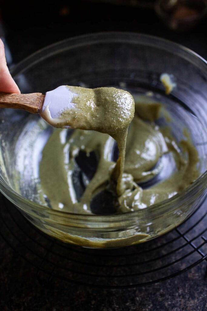 Creamy green mixture in a bowl.