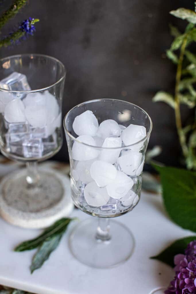 Ice cubes in glasses. 