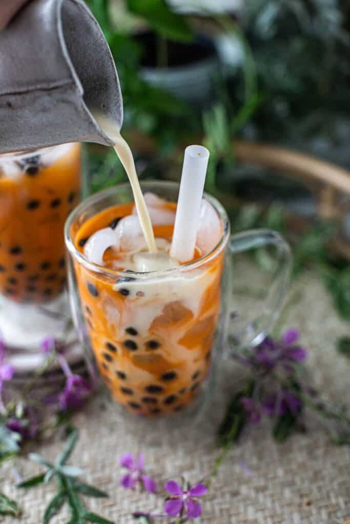 Thai Boba tea in a glass. 