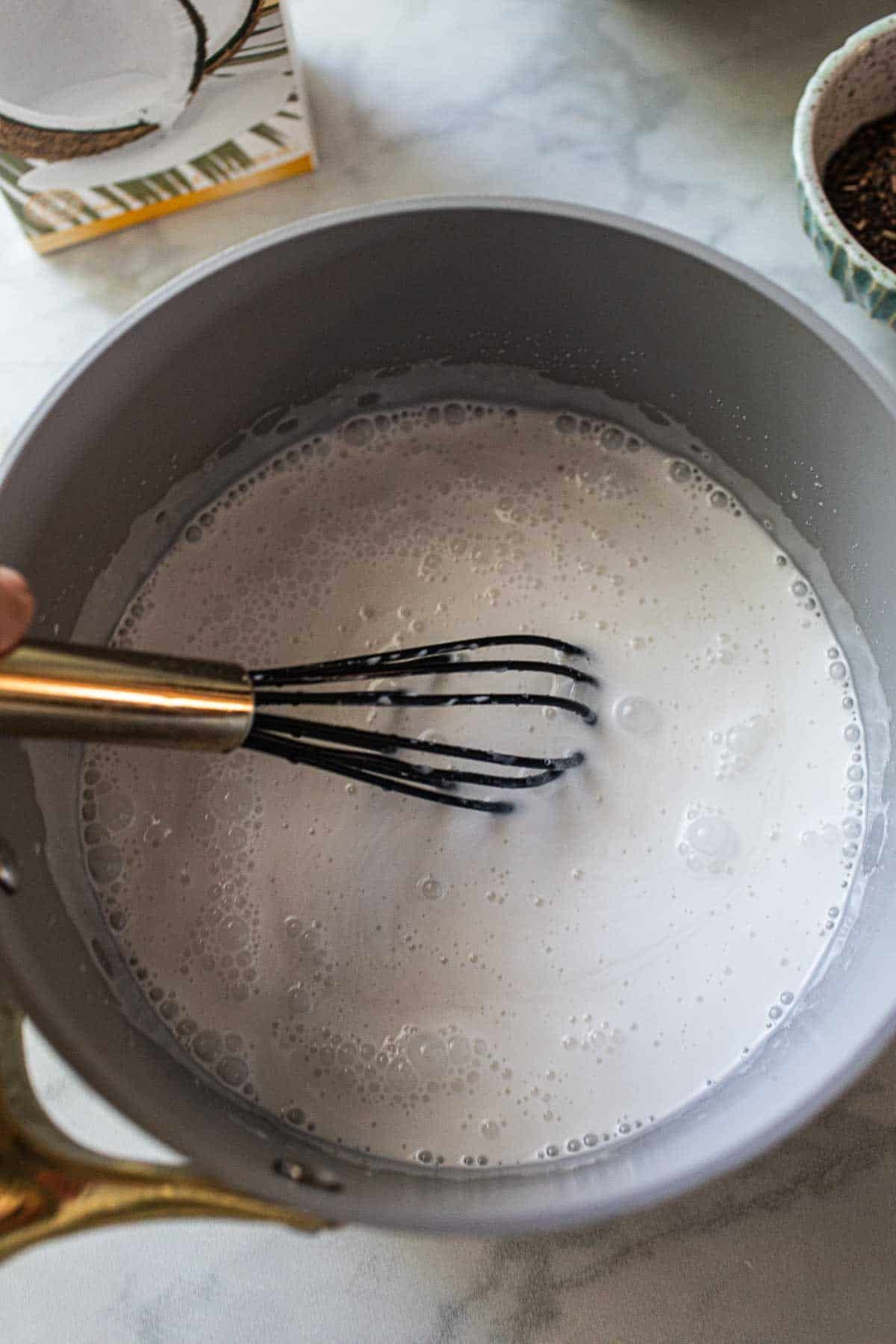 Coconut cream in a pan.