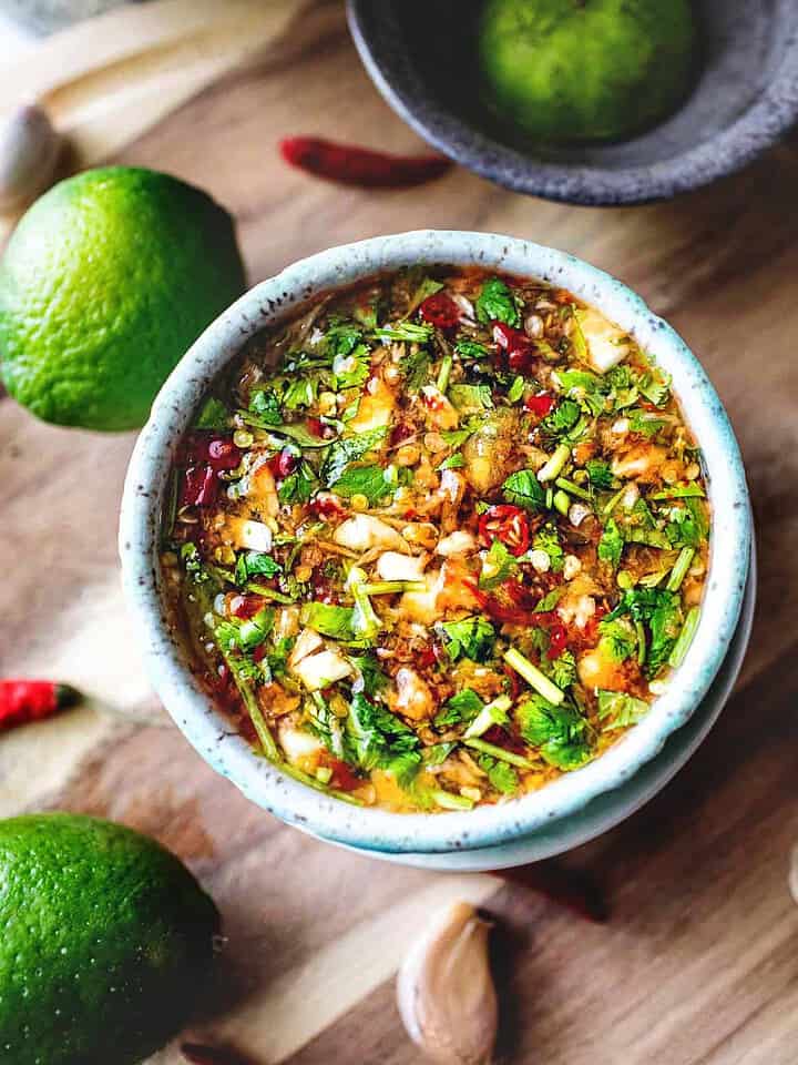 Jeow Som Sauce in a bowl.