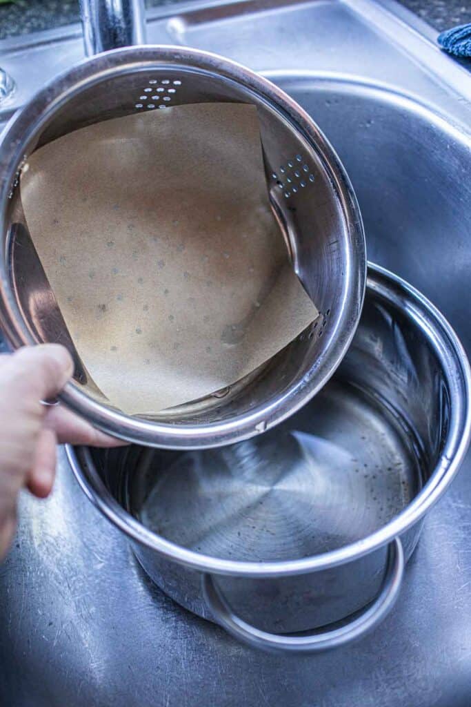 Steamer set up for steaming dumplings. 