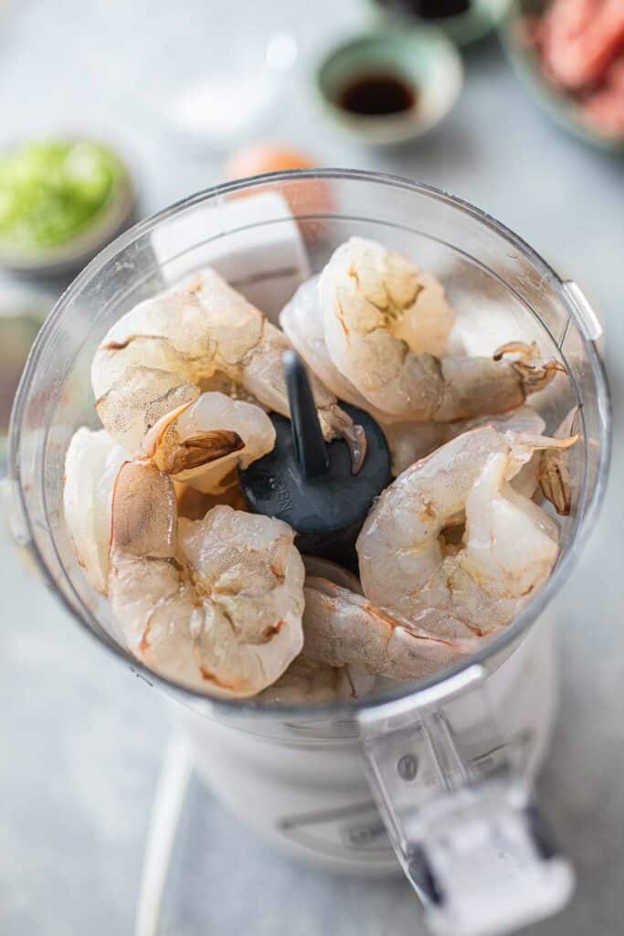 Shrimp in a food processor. 