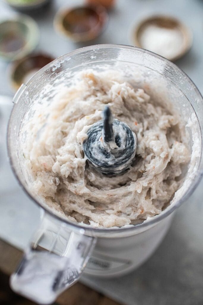 Shrimp paste in a food processor. 