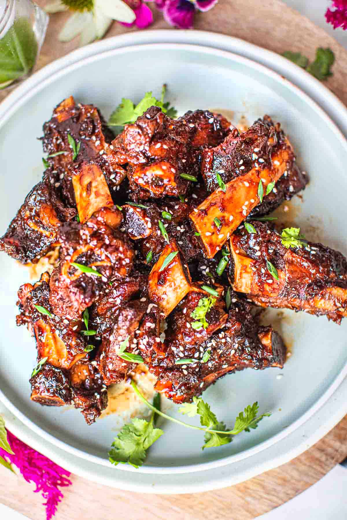 Sticky Asian Ribs on a platter.