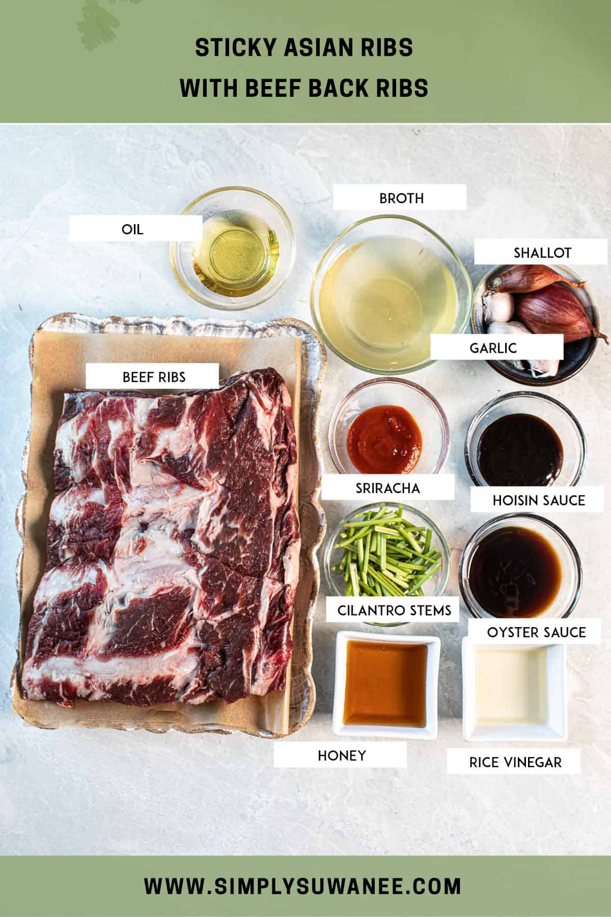 Asian sticky ribs ingredients. 