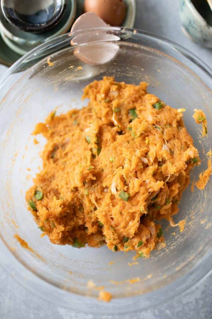 Tod Mun Pla fish paste in a bowl.