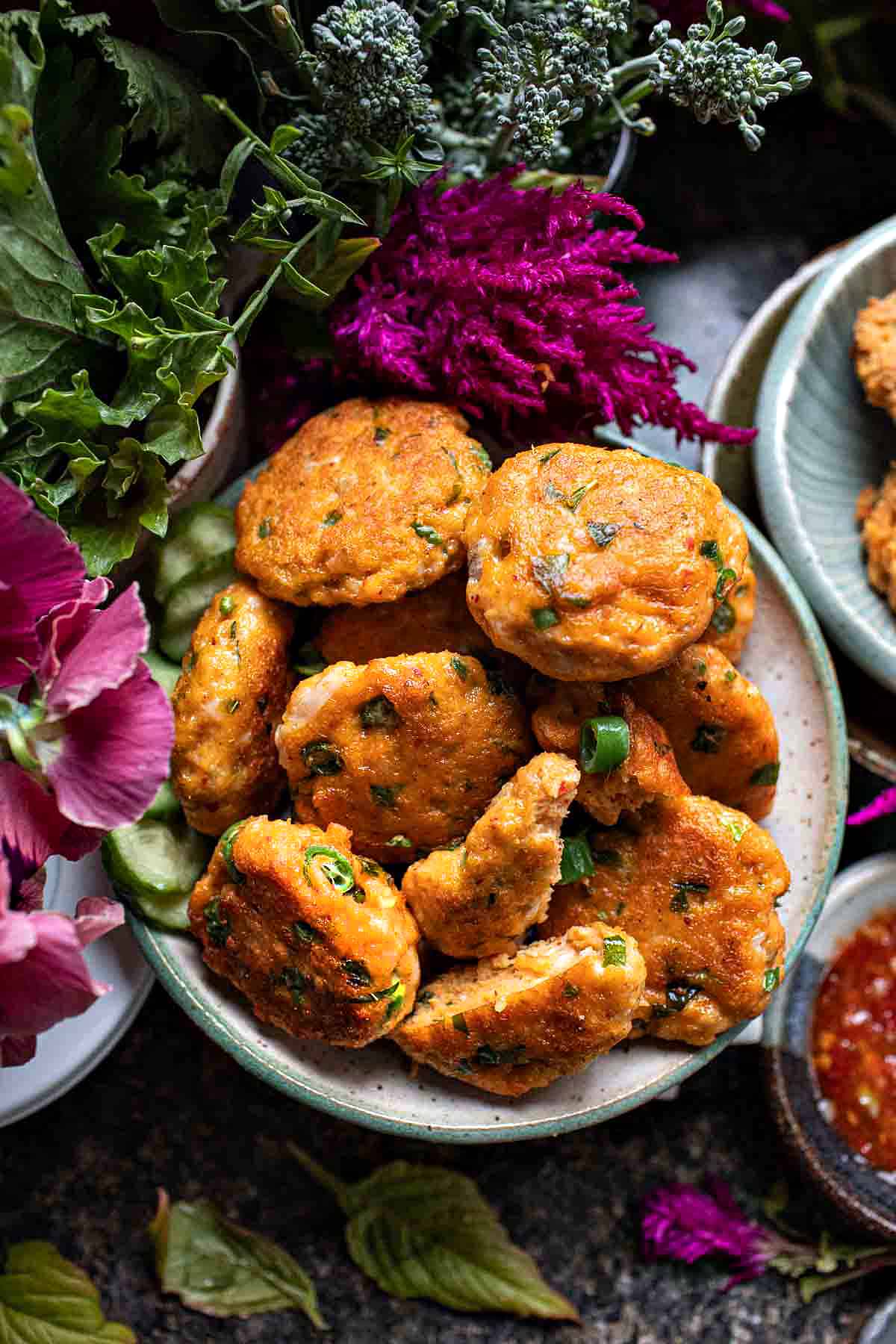 Thai fish cakes in a platter. 