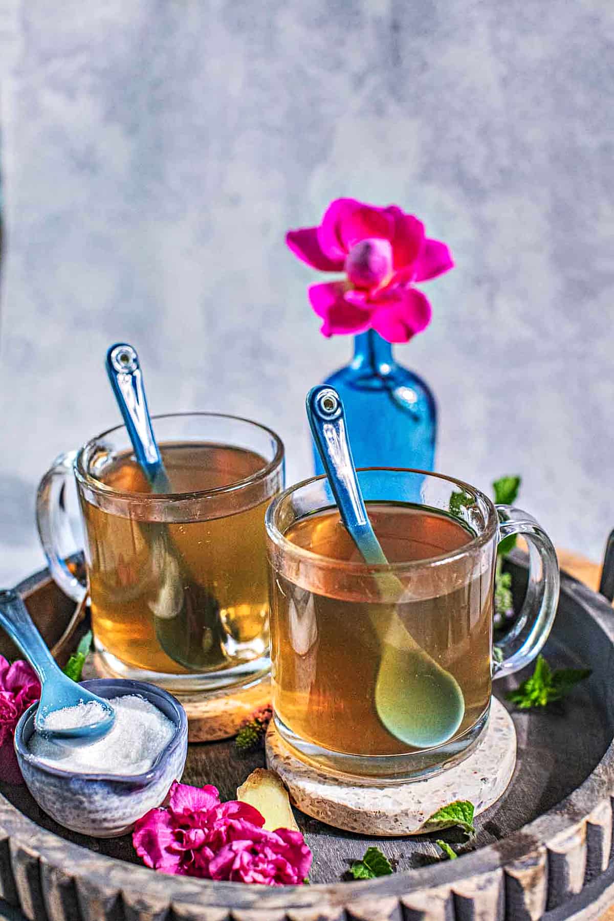 lemongrass and ginger hot tea in glasses. 