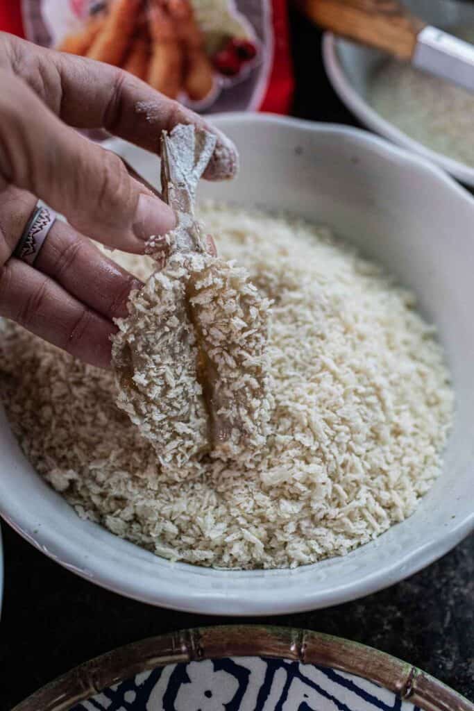 butterfly shrimp in panko breadcrumbs.