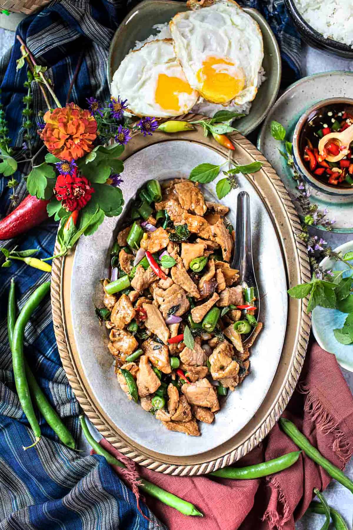 Thai basil with pork  in a plate. 