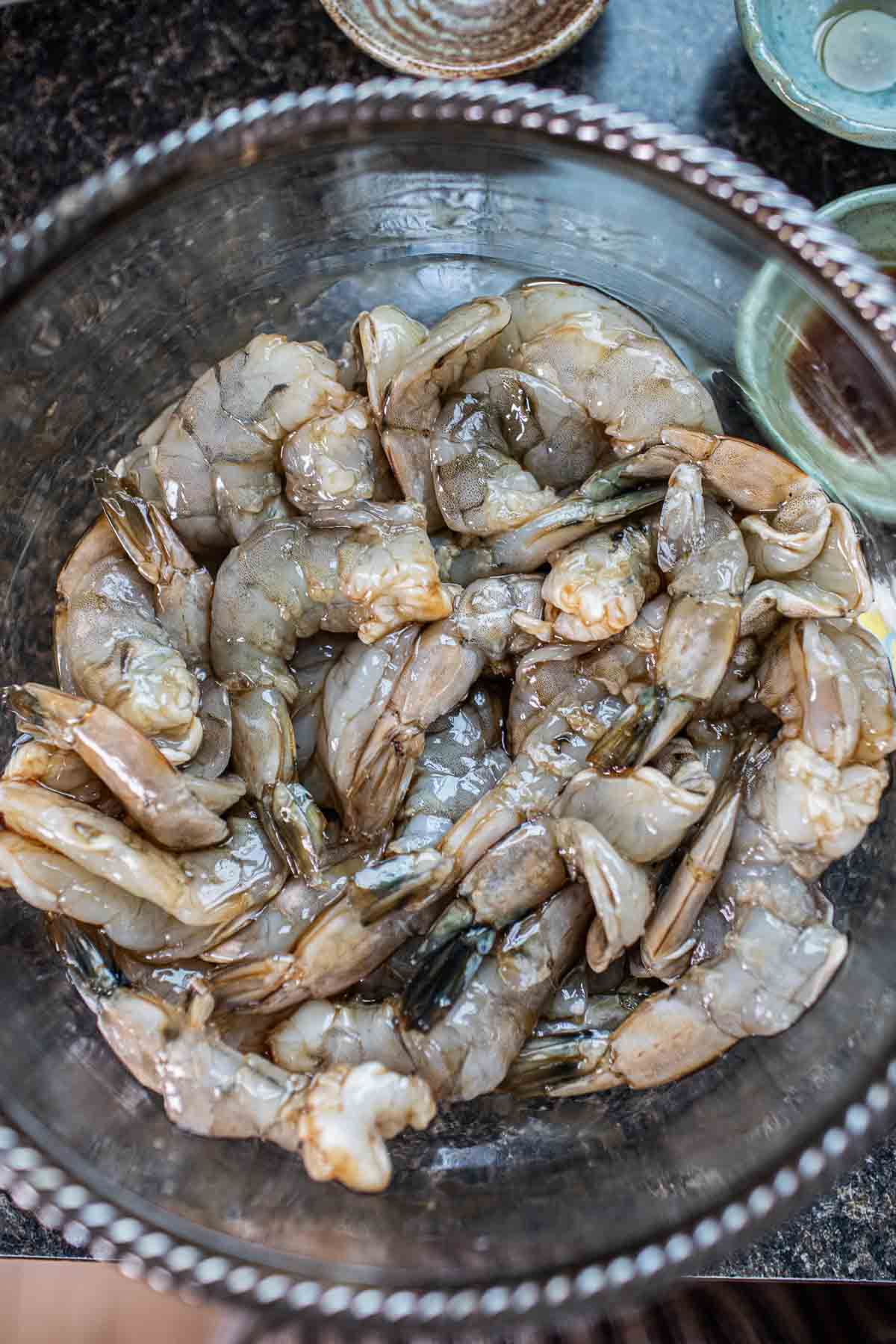marinated shrimp in a bowl. 
