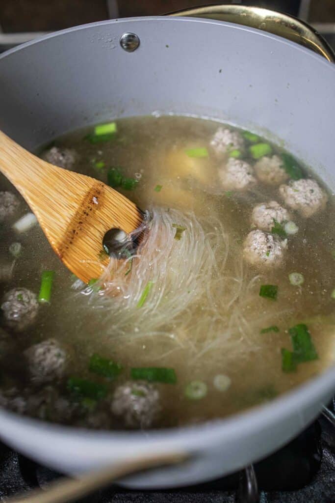 Glass noodles in a soup pot. 