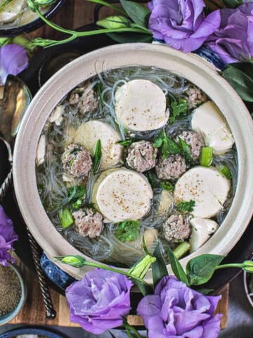 Thai glass noodle soup in a bowl.