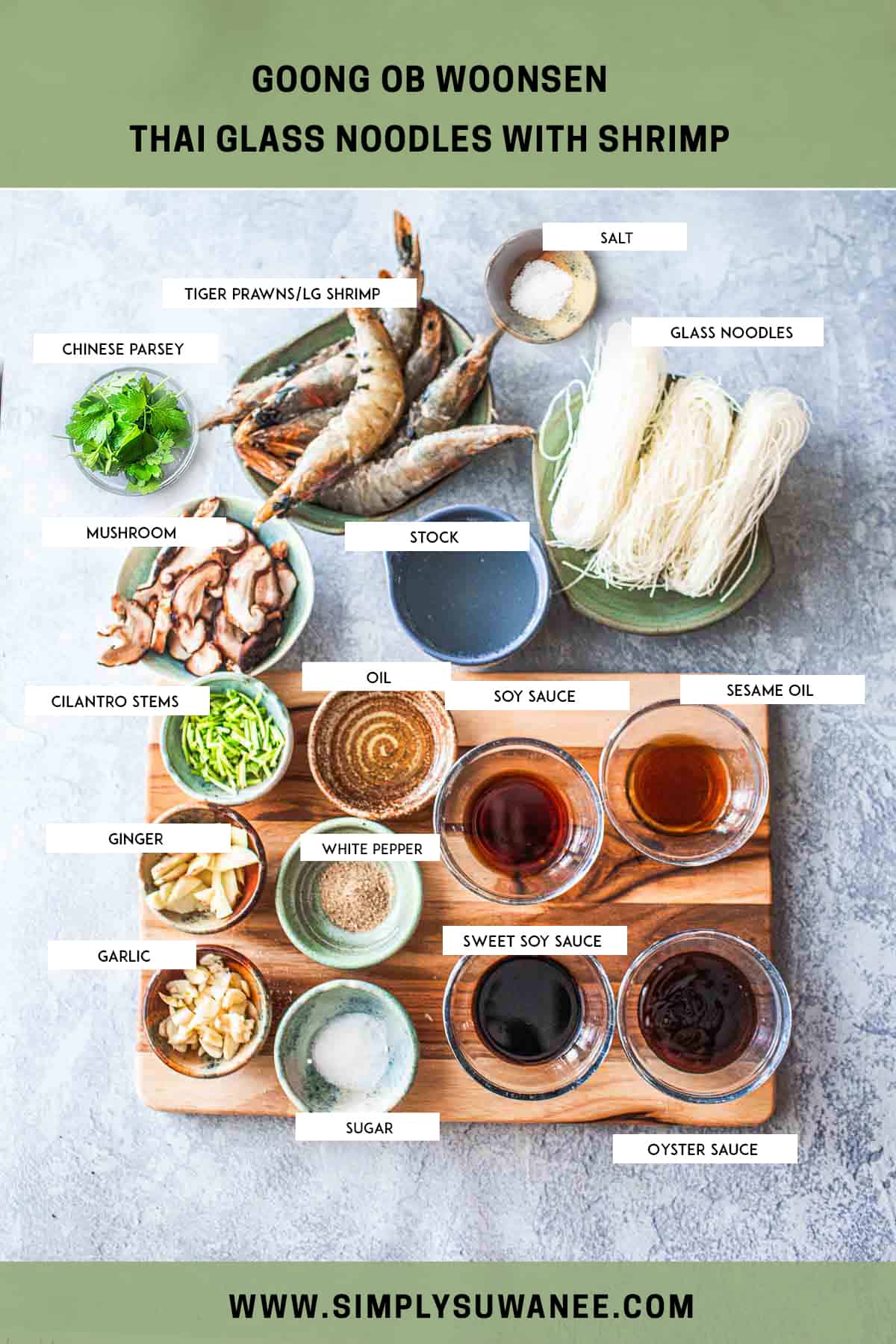 Thai Glass Noodle Ingredients on the table. 