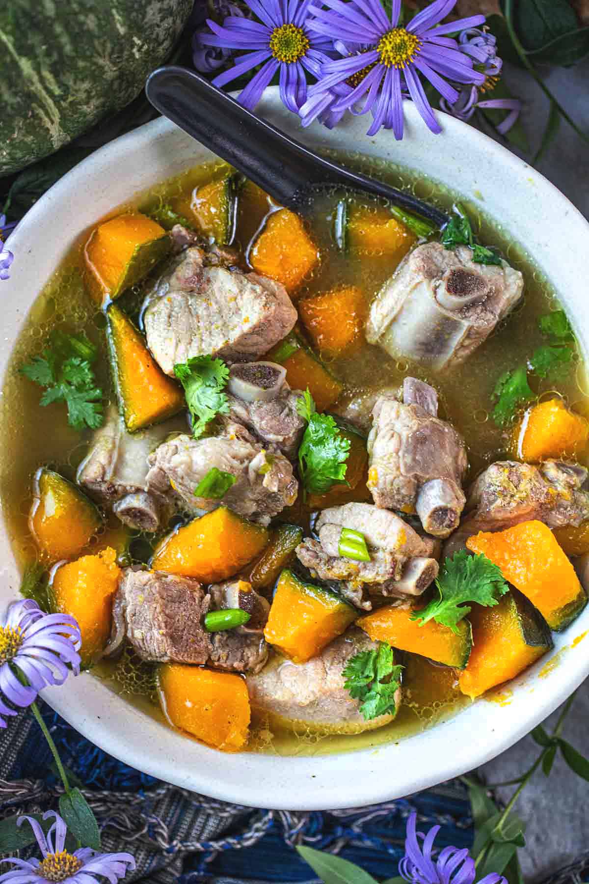 Thai Kabocha squash soup in a bowl. 