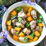 Kabocha squash soup in a bowl.