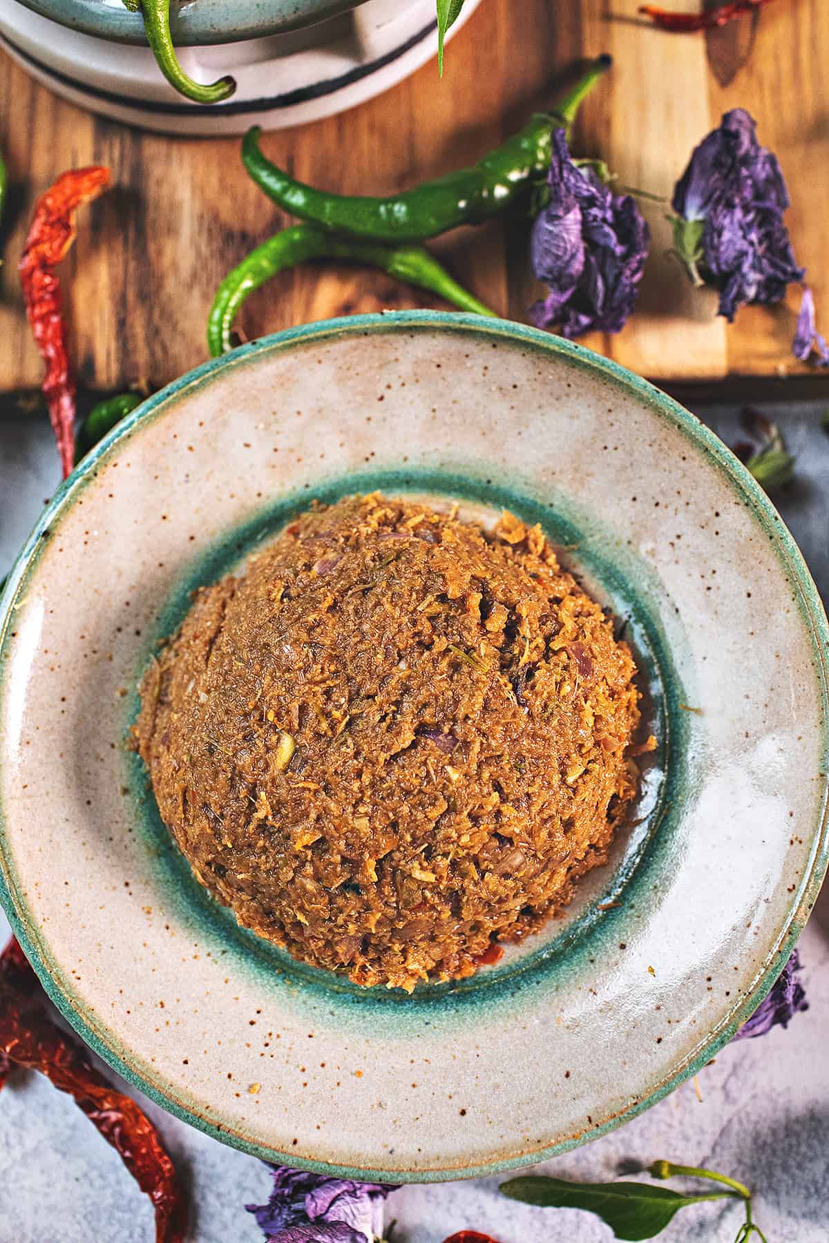 Thai Jungle curry paste in a small plate. 