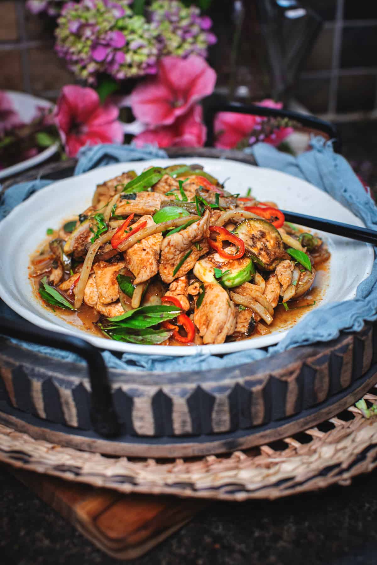 Pad Ped chicken recipe on a plate. 