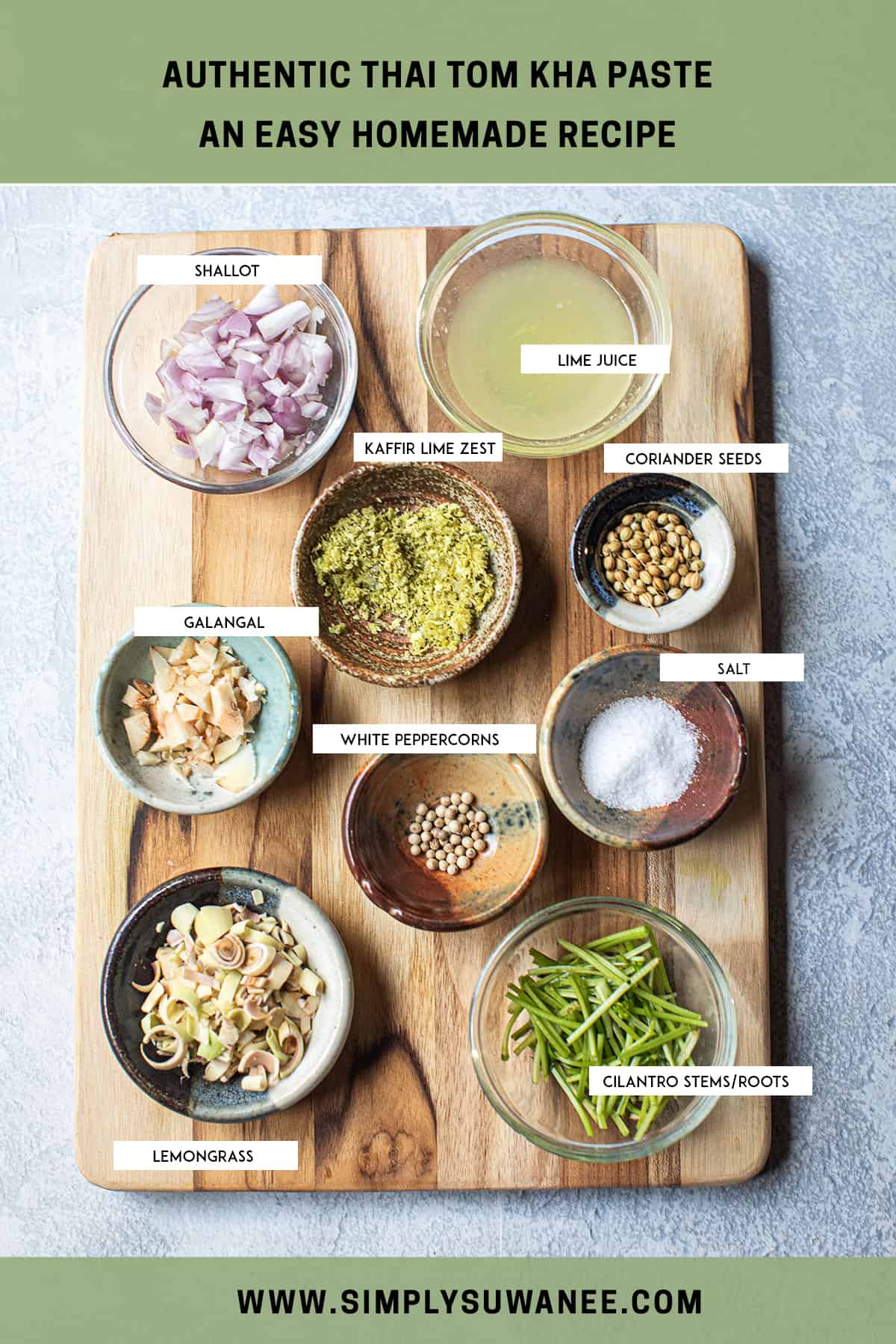 Tom Kha paste ingredients on the table. 