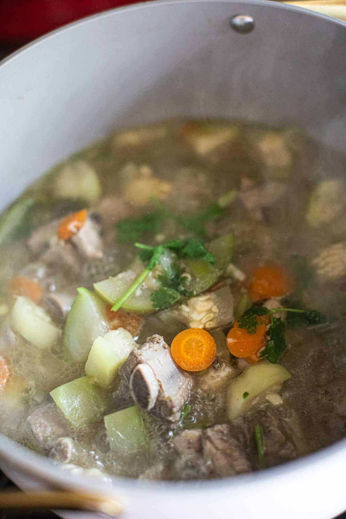 Winter melon soup in a pot. 