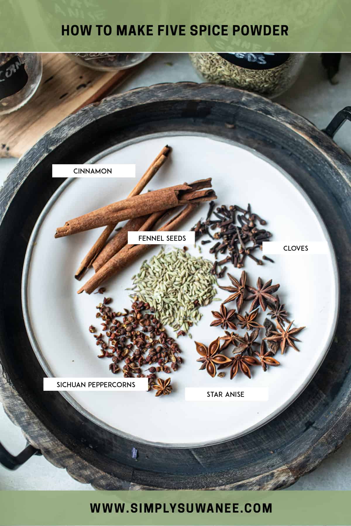 five spice powder ingredients on a plate.