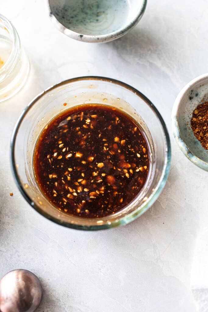 Peanut dipping sauce on the table. 
