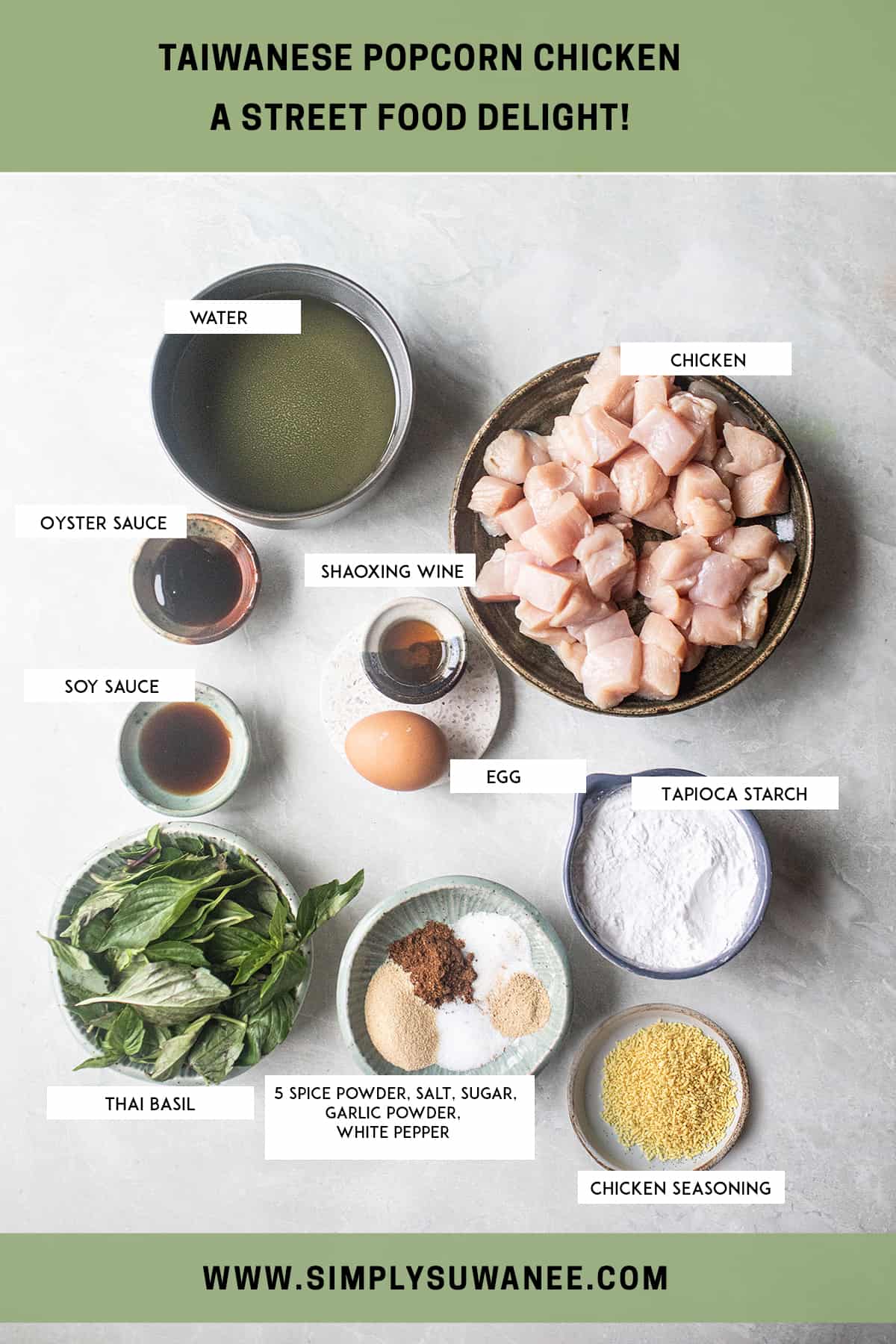 Taiwanese popcorn chicken ingredients on the table. 