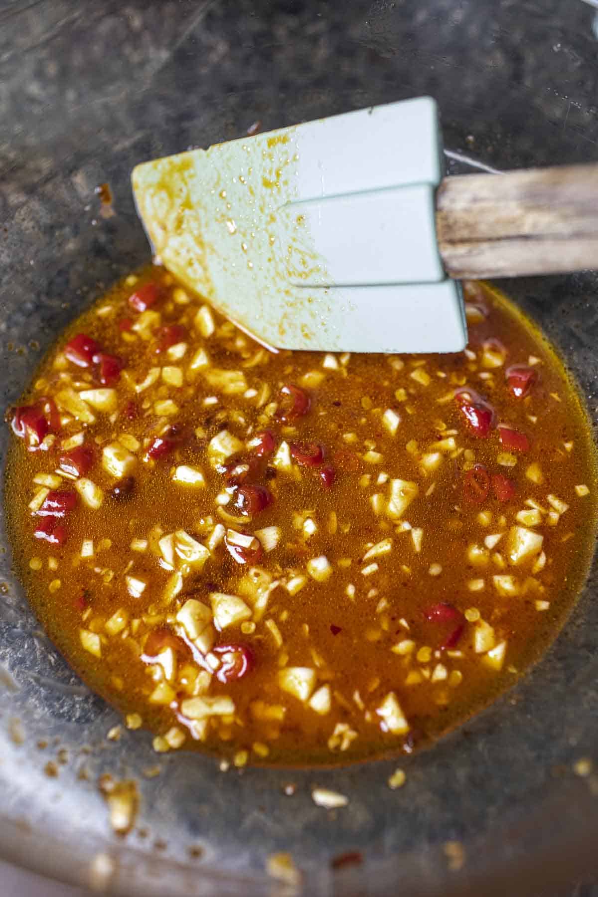 Pla Goong Sauce in a glass bowl. 