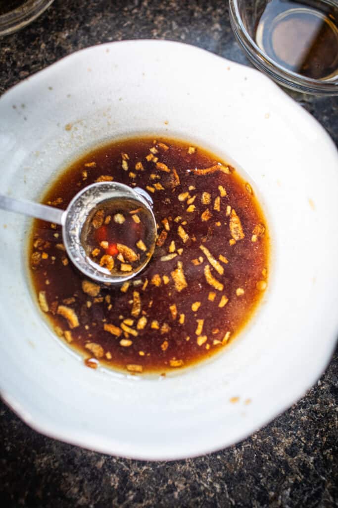 Ba Mee hang sauce in a bowl. 