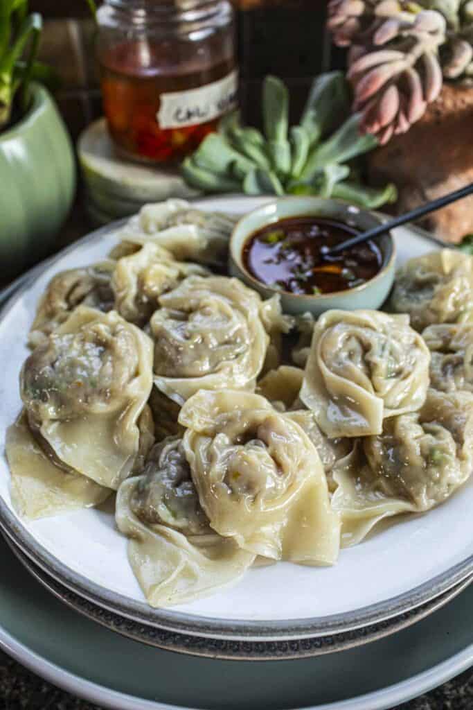 shrimp wontons on a plate. 