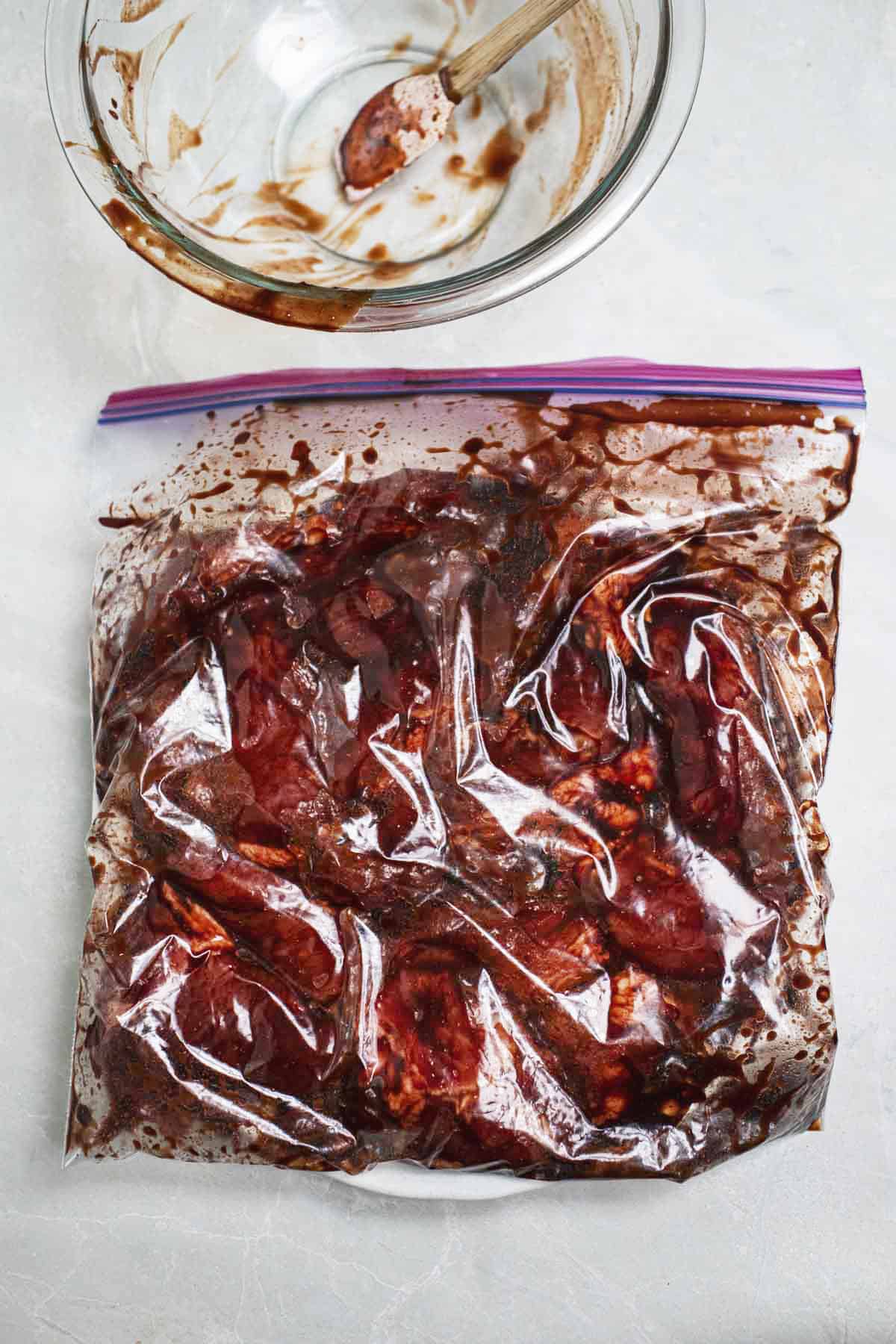 char Siu BBQ pork pieces in a ziplock bag. 