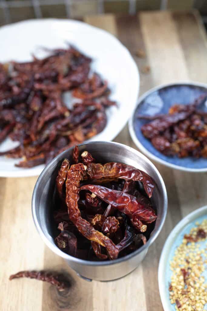 Thai pepper in a spice grinder. 