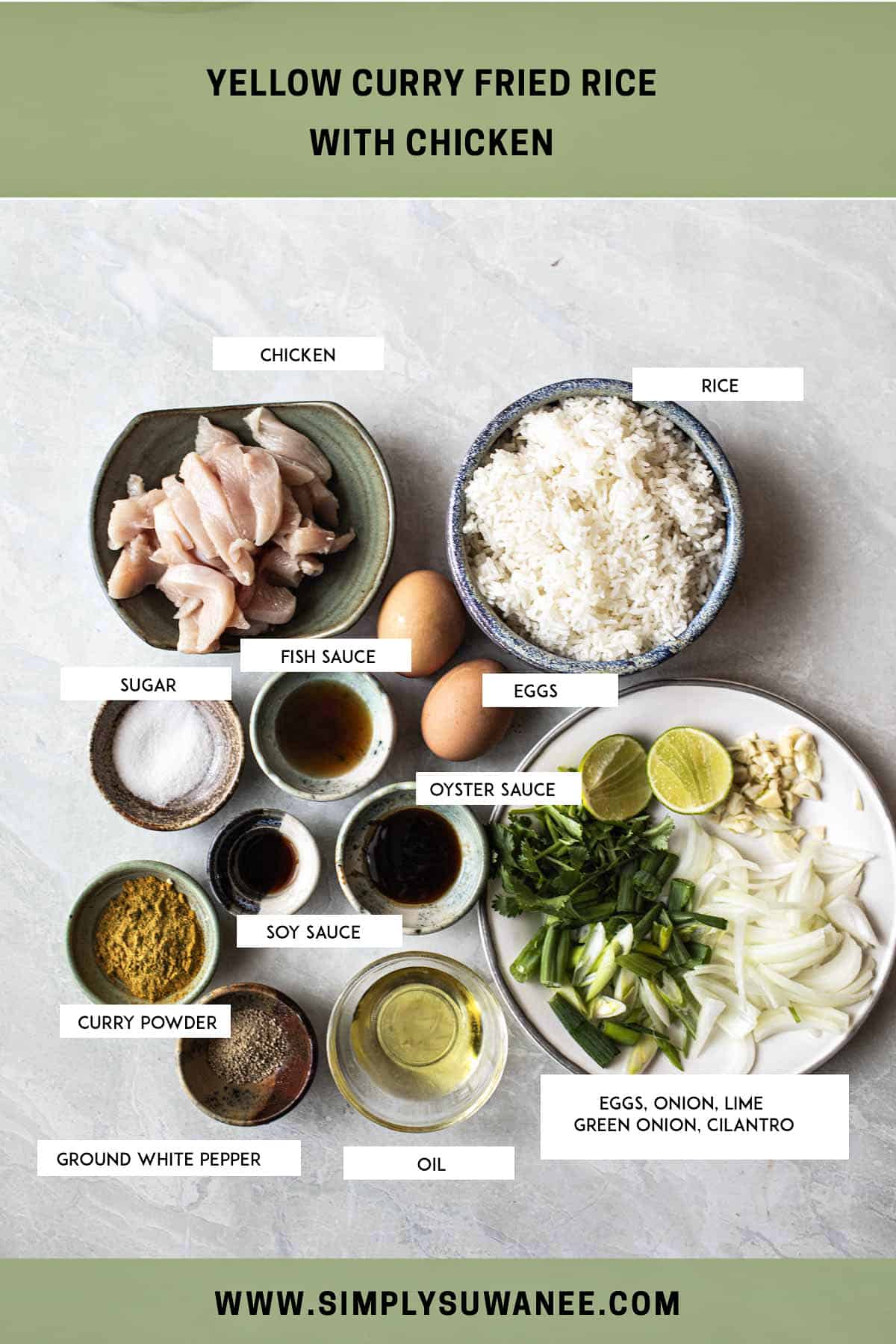 Yellow fried rice ingredients on the table. 