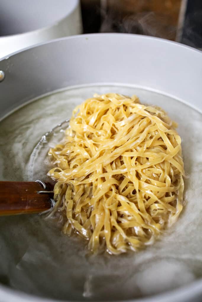 Wonton noodles for Chiang mai noodles for Khao Soi noodles in a pot.